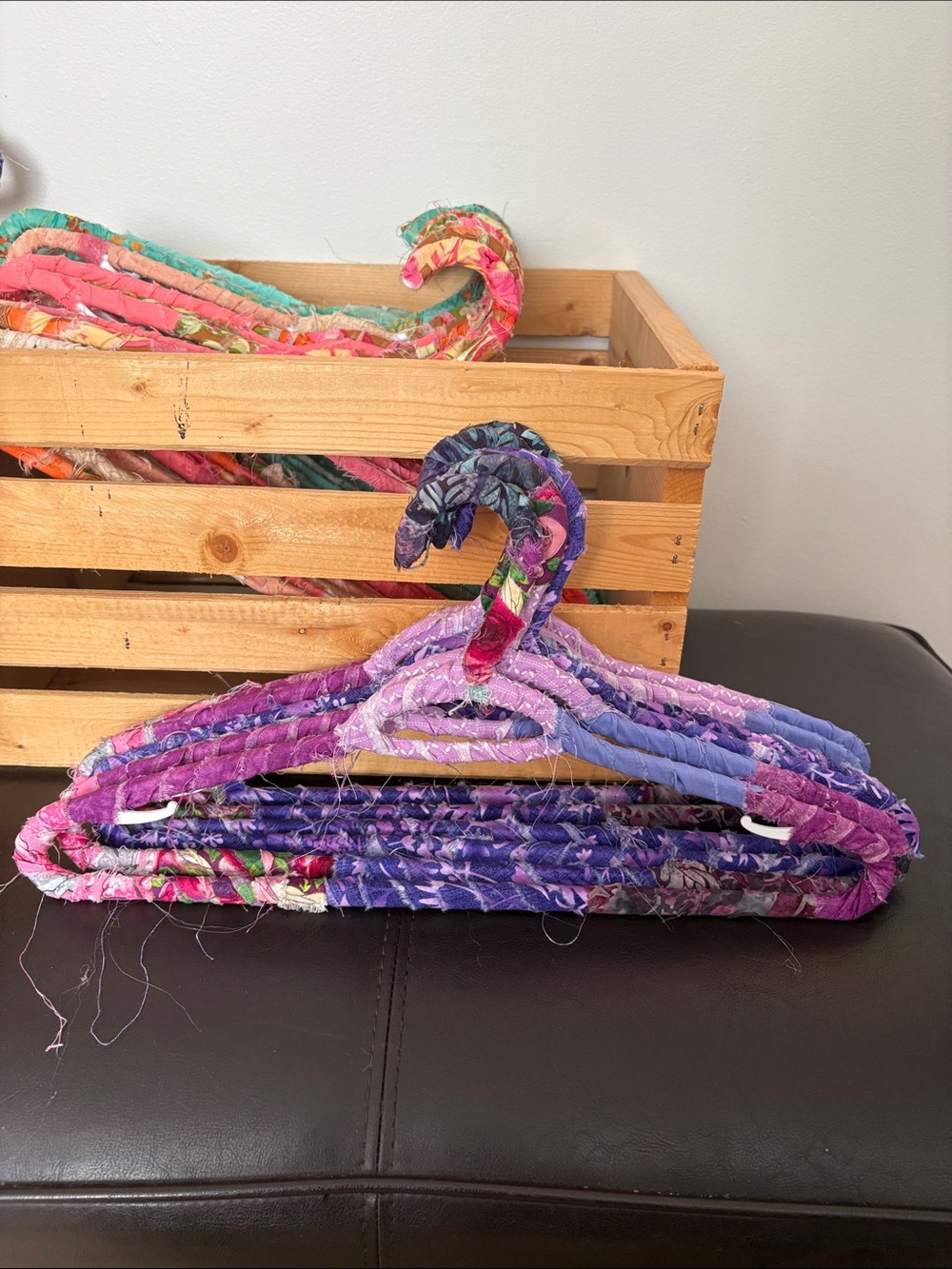 Upcycled Fabric-Covered Clothes Hangers - Purple Multicolor (Set of 5)